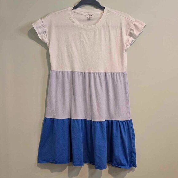 J. Crew Flutter-Sleeve Color Block Short Sleeve Crew Neck T Shirt Dress - Picture 2 of 5